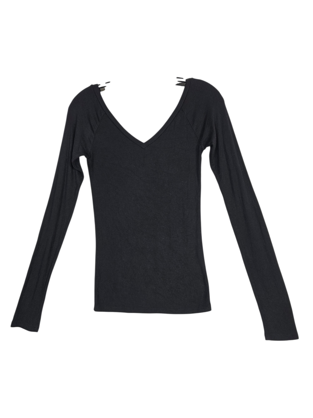 Wilfred Ribbed Black V-Neck Long Sleeve Top